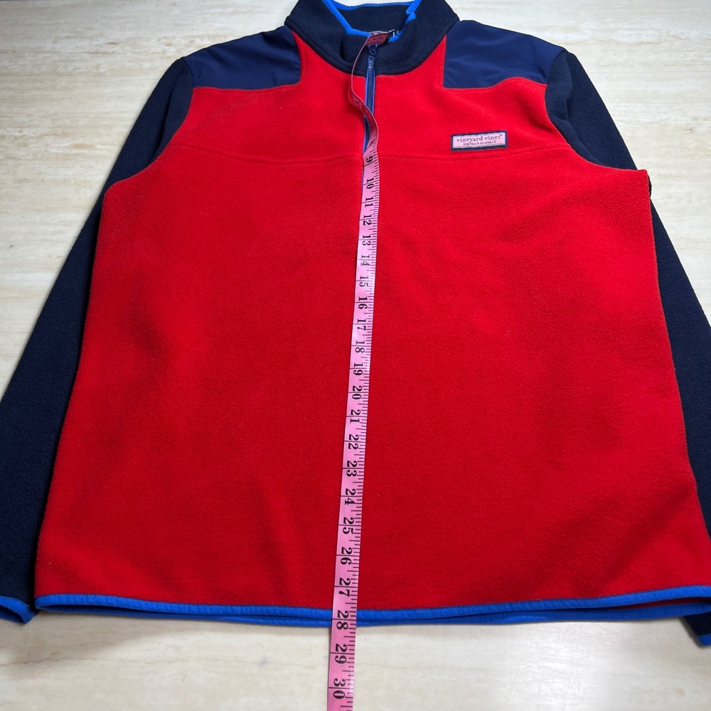 Vineyard Vines Mens Fleece Quarter Zip Pullover Red Blue Color Block - Picture 3 of 9